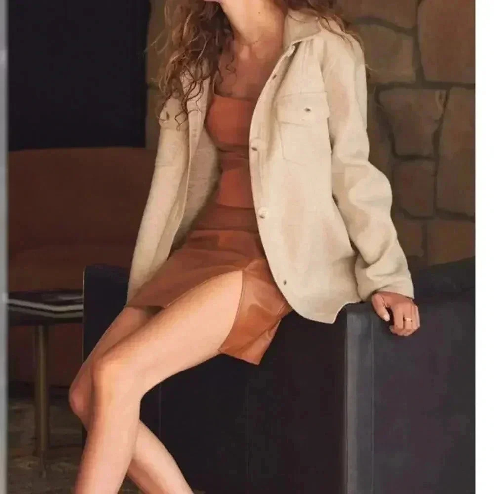 LULUS In With the New Beige Shacket Size Medium NWOT Oversized Grewt Quality